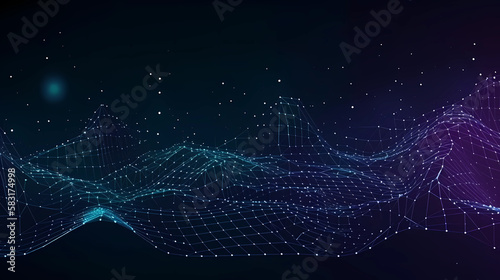Technology background with connected dots. Data science, particles, digital world, virtual reality concept. Generative AI