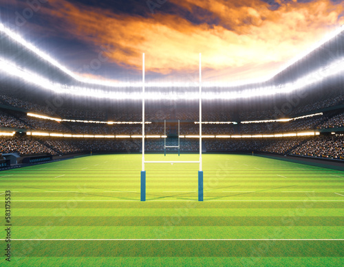 Rugby Stadium with Rugby Ball