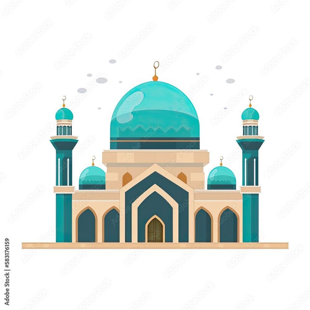 illustration of flat style isolated Muslim mosque on white background. Beautiful illustration of Muslim temple icon. Eid Mubarak greetings. Ramadan Kareem. Generative AI illustration of flat style isolated Muslim mosque on white background. Beautiful illustration of Muslim temple icon. Eid Mubarak greetings. Ramadan Kareem. Generative AI