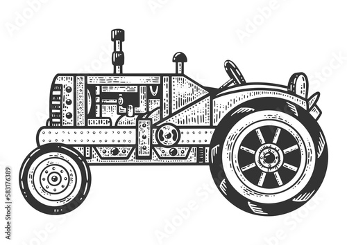 Old tractor sketch PNG illustration with transparent background
