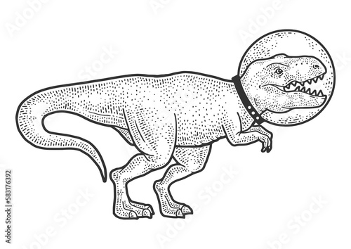 Astronaut cartoon Tyrannosaurus sketch PNG illustration with transparent background