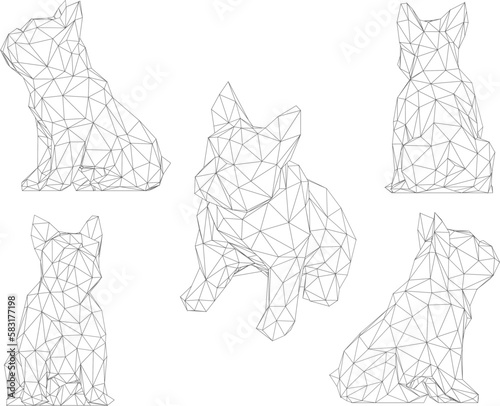 vector sketch illustration of golden dog polygon statue