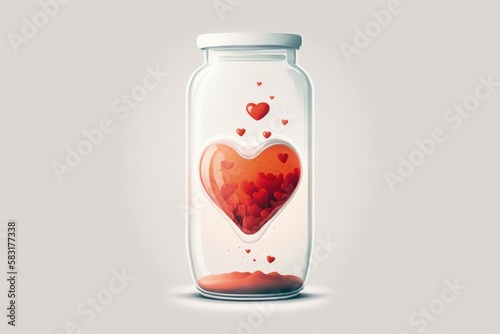 Illustration of a heart inside a glass jar, health concept. Generative AI