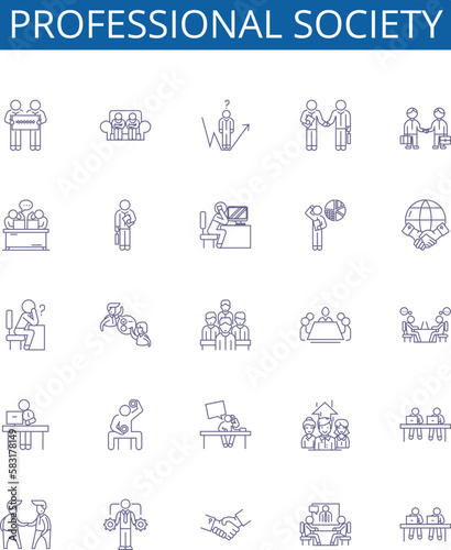 Professional society line icons signs set. Design collection of Society, Professional, Network, Association, Community, Membership, Organization, Group outline concept vector illustrations