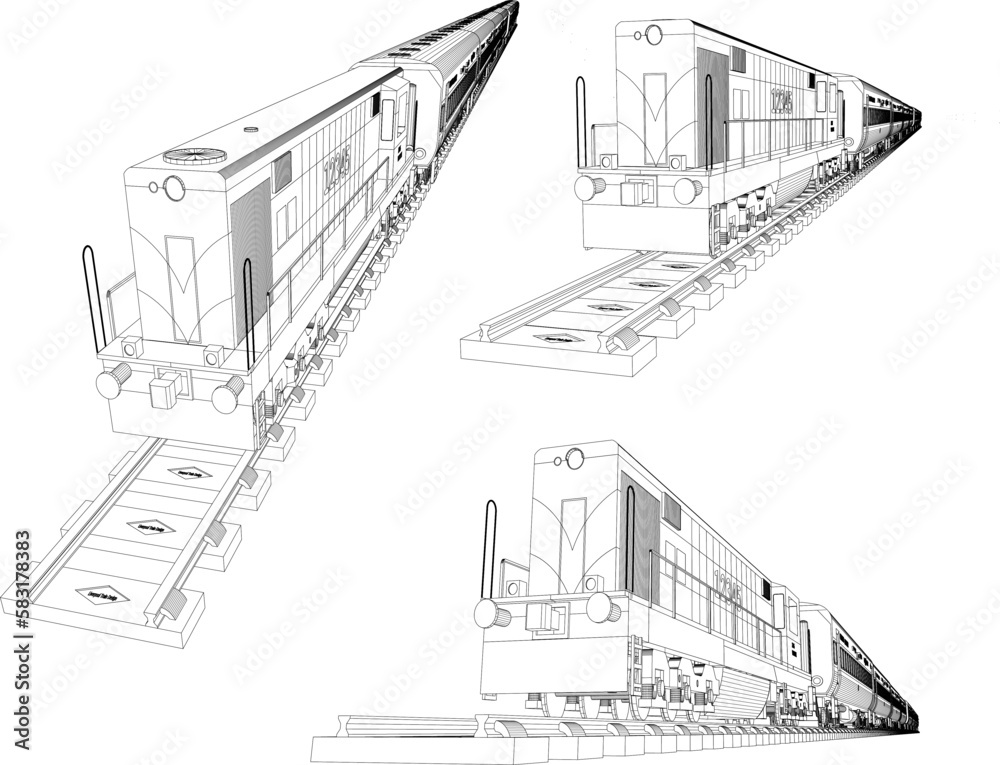 Vector sketch illustration of vintage train with carriages