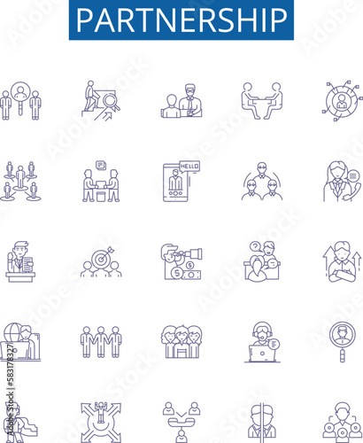 Partnership line icons signs set. Design collection of Alliance, Cooperation, Union, Affinity, Fellowship, Consortium, Linkage, Interaction outline concept vector illustrations