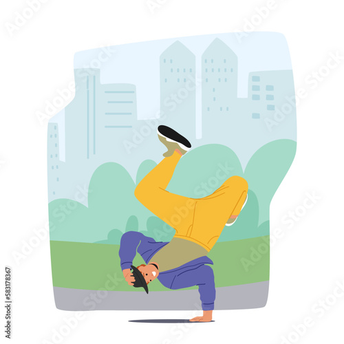 Street Dancer Boy Character Perform Impressive Moves On The Pavement. Movements And Expression Of Street Dance Culture