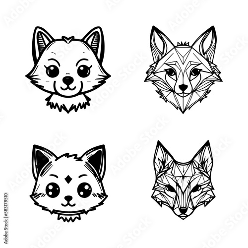 Fototapeta Naklejka Na Ścianę i Meble -  Adorable kawaii wolf collection set with detailed Hand drawn line art illustrations, perfect for any animal lover and wolf enthusiasts