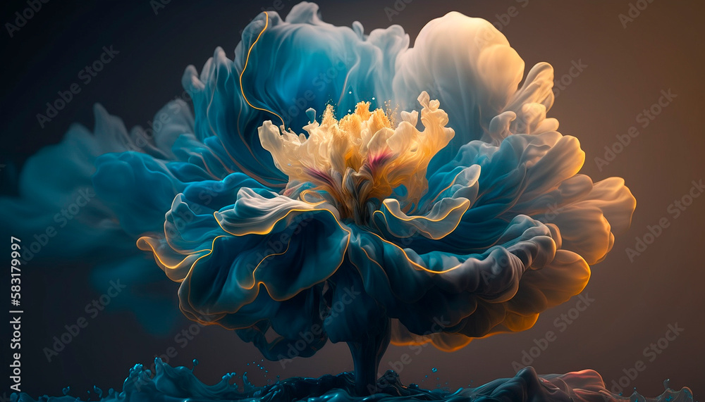 Abstract fluid ink flower. Generative AI
