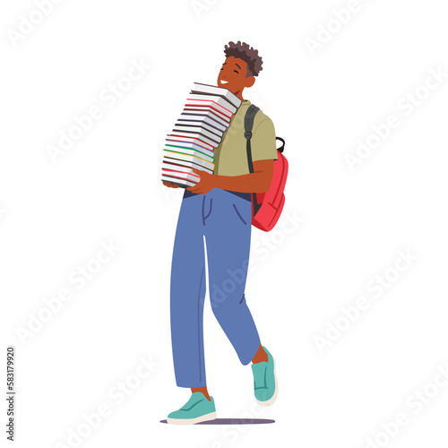 Concept of Academic Pursuit, Education, Back-to-school Or College Studying with Student Male Character Carry Books