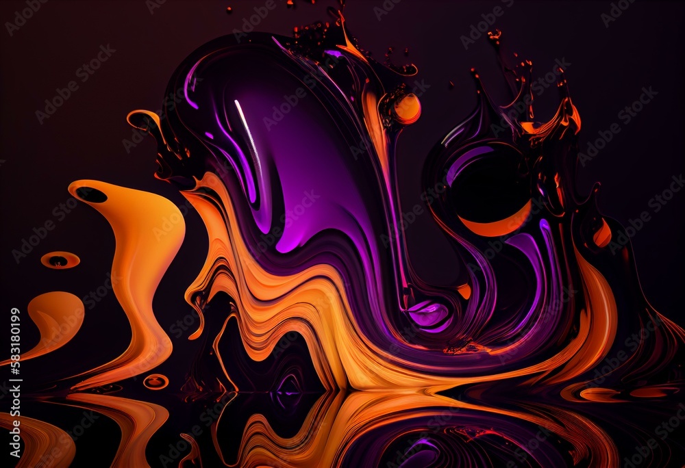 orange, purple, black, liquid, abstract background Generative AI