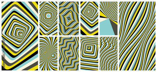 Abstract squares within squares. Optic art illustration. Wavy pattern with optical illusion. Abstract striped background. 3d vector pattern for brochure, poster, presentation, flyer or banner.