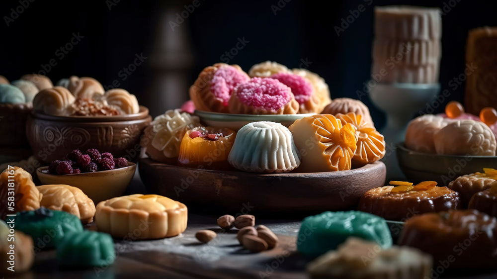 Delicate oriental pastries selection with a tempting visual appeal