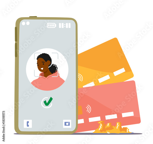 Phone Screen With Face Recognition Technology. Data Protection, Security And Privacy Concept For Promoting Mobile Apps
