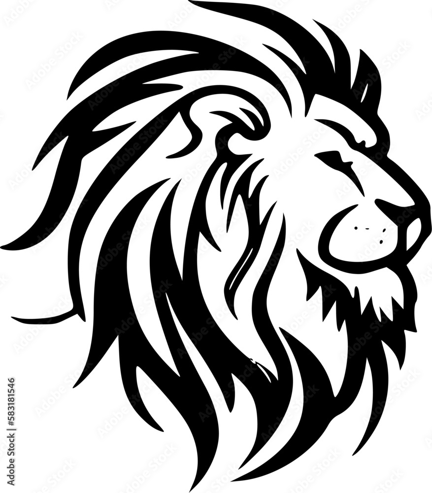 Lion Face - Black and White Isolated Icon - Vector illustration