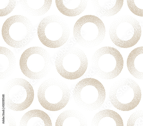 Stippled Circles Retro Fashion Seamless Pattern Elegant Abstract Background. Tileable Fade Circle Dotwork Transparent Texture Dotted Repetitive Wallpaper. Half Tone Beige Retro Color Art Illustration