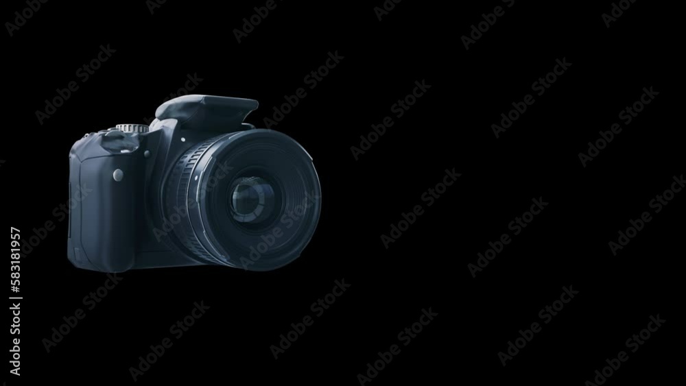 Animated 3d video camera with lens. digital slr camera with lens
