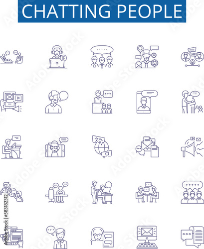 Chatting people line icons signs set. Design collection of Conversing, Chatting, Connecting, Interacting, Gossiping, Messaging, Exchanging, Communicating outline concept vector illustrations