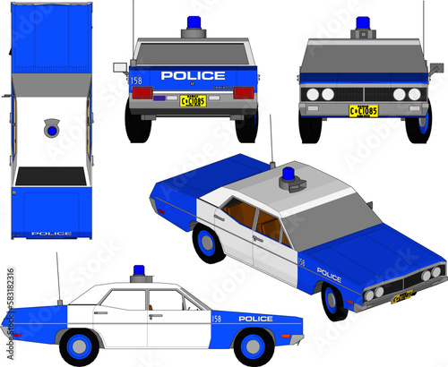 Vector sketch of vintage police car illustration