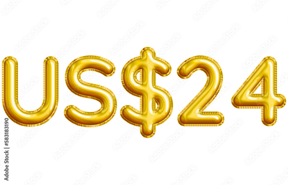 US$24 or Twenty-four Dollar 3D Gold Balloon. You can use this asset for your content like as USD Currency, Flyer Marketing, Banner, Promotion, Advertising, Discount Card, Pamphlet and anymore. US$24 or Twenty-four Dollar 3D Gold Balloon. You can use this asset for your content like as USD Currency, Flyer Marketing, Banner, Promotion, Advertising, Discount Card, Pamphlet and anymore.