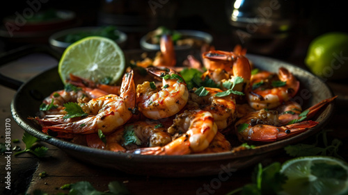 Juicy shrimp with zesty lime and aromatic herbs