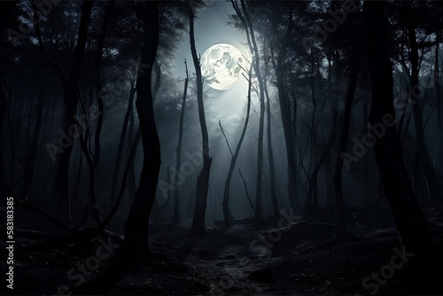 dark forest ilumintated by the moom . Generative AI