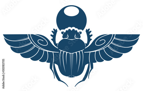 Egyptian Scarab beetle with spread wings, ancient egyptian dung beetle silhouette, vector
