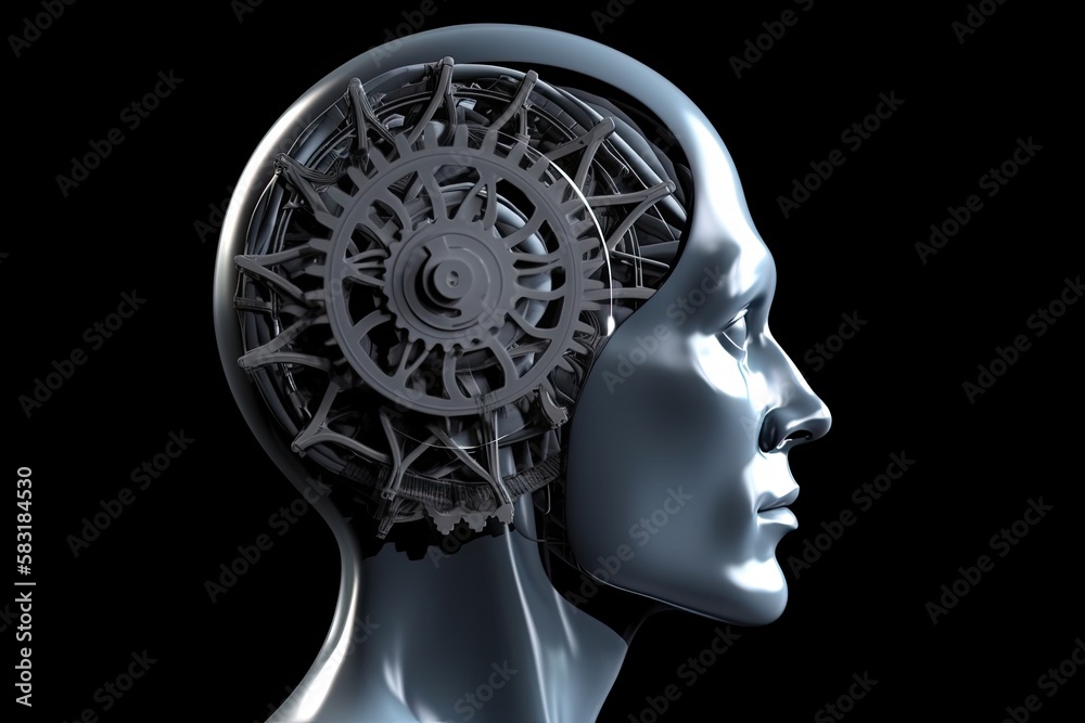 Obraz premium Illustration, human head machine concept, Ai Generative.