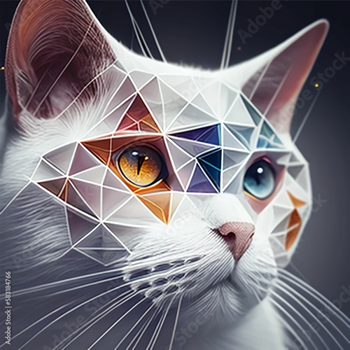 space cat, with constellation in the background, centralized with geometric glasses