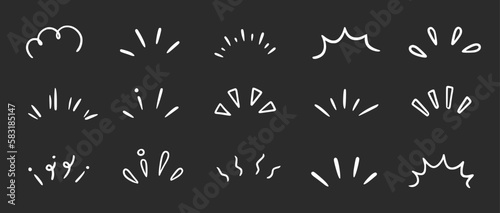 Doodle shine sunburst sparkle ray elements on chalkboard background. Hand drawn pop surprise line frame for title headline illustration. Doodle vector illustration
