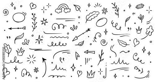 Sketch element line set. Abstract nature element decoration graphic icon set. Sketch hand drawn line element for brush, abstract decoration design. Vector illustration