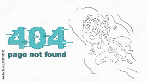 error 404 page not found contour funny little man Chibi in a raincoat flying with a broken wire illustration for design design
