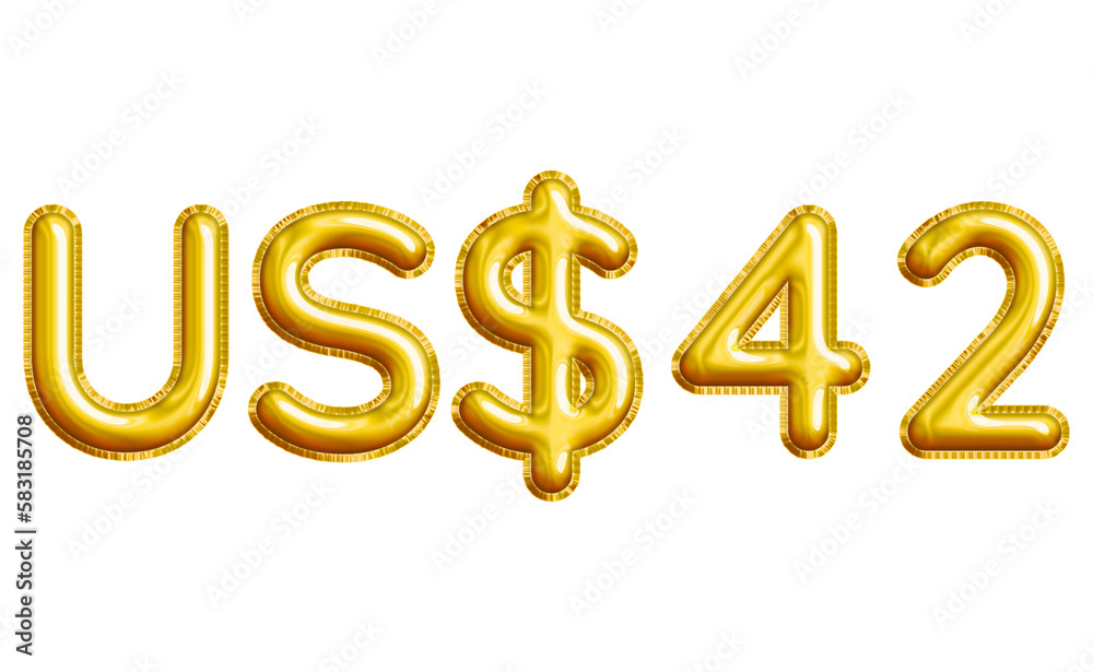 US$42 or Forty-two Dollar 3D Gold Balloon. You can use this asset for your content like as USD Currency, Flyer Marketing, Banner, Promotion, Advertising, Discount Card, Pamphlet and anymore. US$42 or Forty-two Dollar 3D Gold Balloon. You can use this asset for your content like as USD Currency, Flyer Marketing, Banner, Promotion, Advertising, Discount Card, Pamphlet and anymore.
