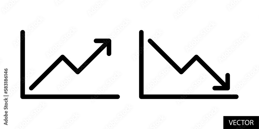 Rise and fall chart diagram, graph up and down vector icons in line style design for website, app, UI, isolated on white background. Editable stroke. Vector illustration. Rise and fall chart diagram, graph up and down vector icons in line style design for website, app, UI, isolated on white background. Editable stroke. Vector illustration.