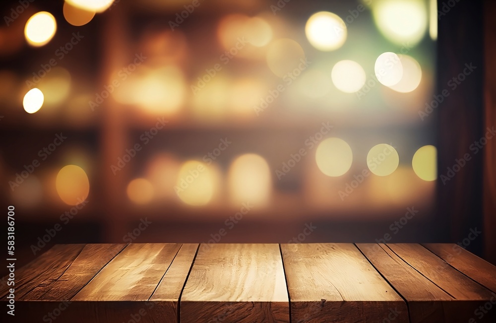 Table with empty space for products in cafe shop on Blur background Table with empty space for products in cafe shop on Blur background