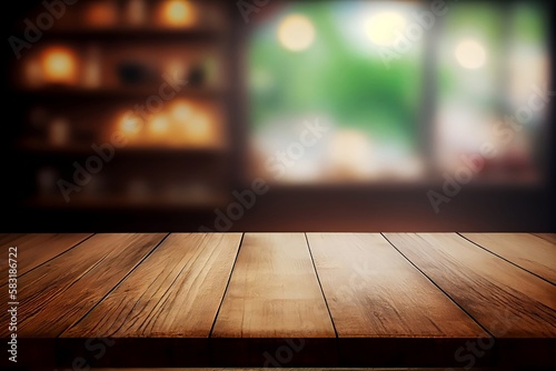 Table with empty space for products in cafe shop on Blur background