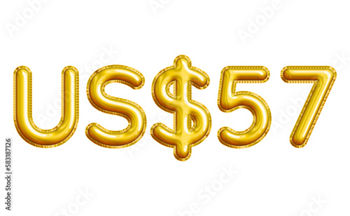 US$57 or Fifty-seven Dollar 3D Gold Balloon. You can use this asset for your content like as USD Currency, Flyer Marketing, Banner, Promotion, Advertising, Discount Card, Pamphlet and anymore.