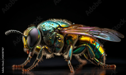 Close up macro photography of a wasp, generated by AI