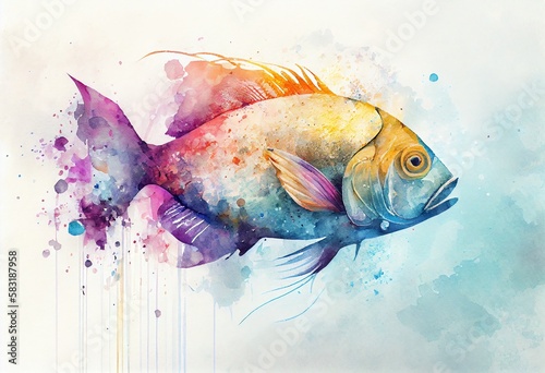 Watercolor Illustration of a Fish Animal Abstract Wallpaper In Pastel Colors. Generative AI