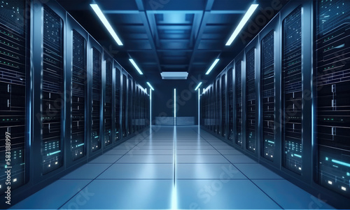 Big data center technology with servers for the digitization of information. Generative AI