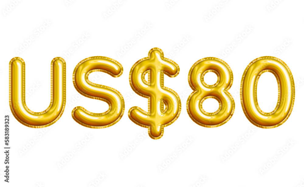US$80 or Eighty Dollar 3D Gold Balloon. You can use this asset for your content like as USD Currency, Flyer Marketing, Banner, Promotion, Advertising, Discount Card, Pamphlet and anymore. US$80 or Eighty Dollar 3D Gold Balloon. You can use this asset for your content like as USD Currency, Flyer Marketing, Banner, Promotion, Advertising, Discount Card, Pamphlet and anymore.