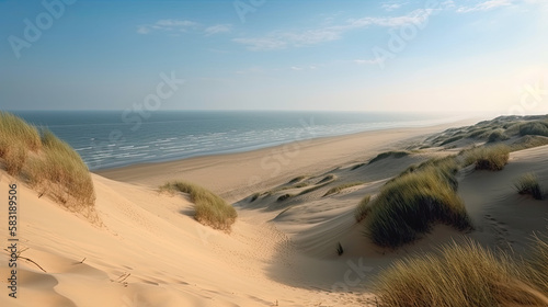 View to beautiful landscape with beach and sand dunes. generative ai