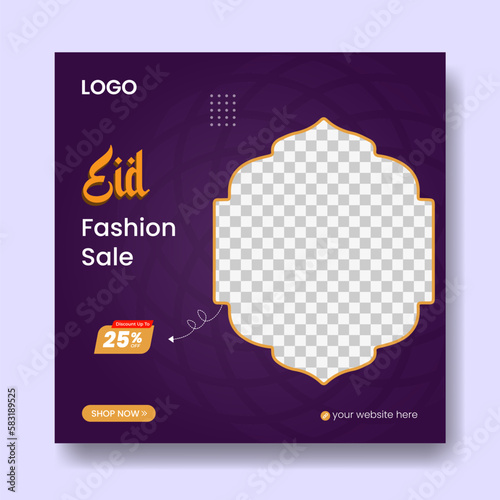 Eid fashion sale banner and social media post Template, Ramadan Kareem theme Sale square flyer and banner. Big sale bundle Eid ads post, Greeting card Islamic background design with Lantern, Half Moon
