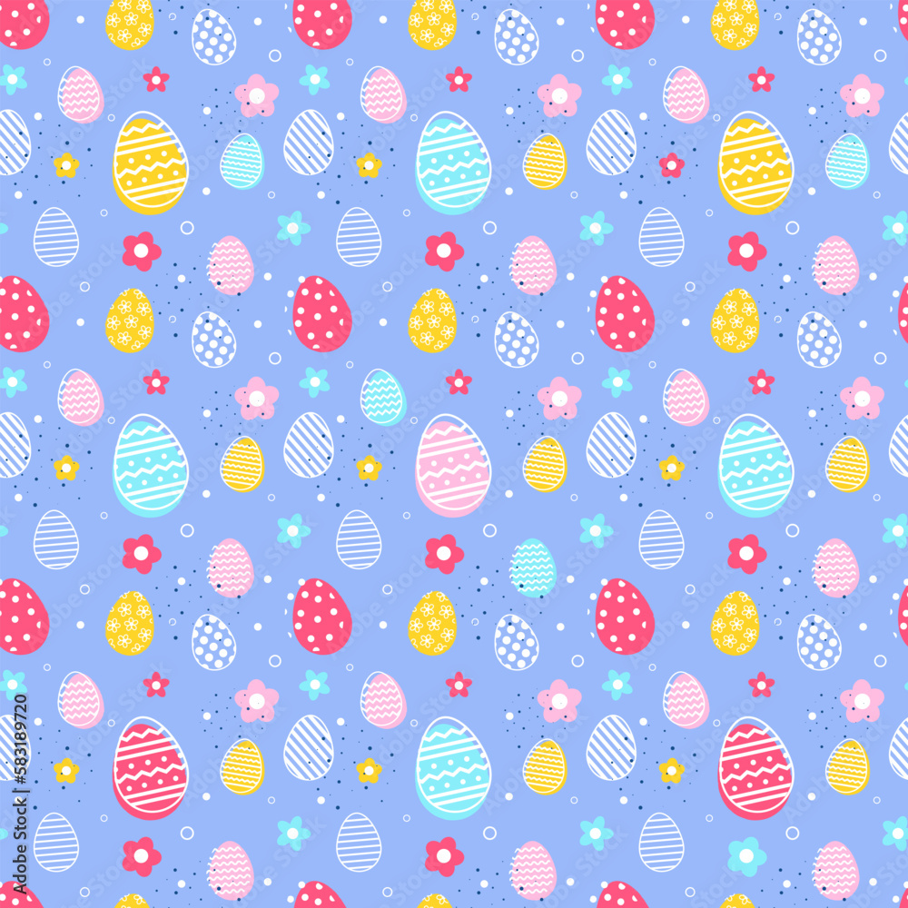 Easter egg with flowers on blue background. Design of a seamless pattern. Vector illustration Easter egg with flowers on blue background. Design of a seamless pattern. Vector illustration