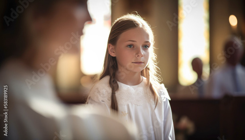 Holy church confirmation ceremony with young stylish teenagers in a church