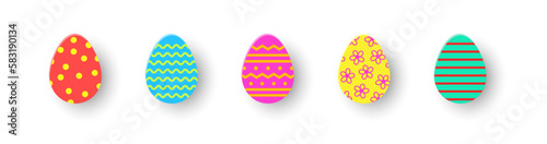 Paper cut Easter eggs. Colourful icon set. Vector illustration