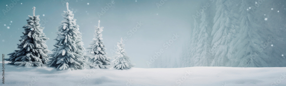 Fototapeta premium beautiful christmas background, fir tree, snow. Generative Ai,