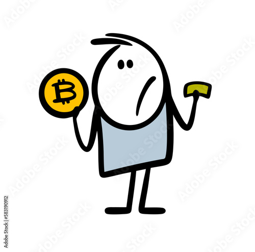 Funny character changes the fiat currency to bitcoins.