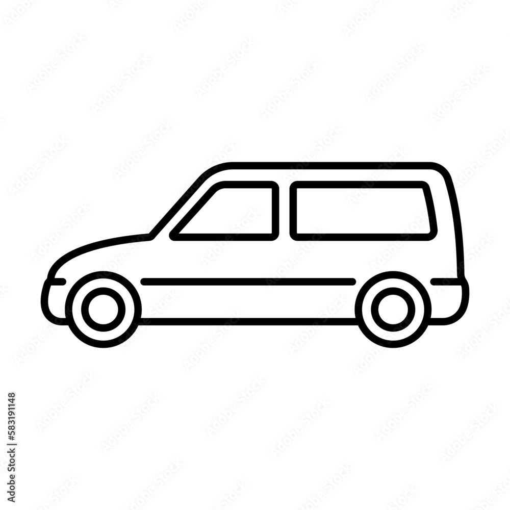 Minivan icon. Black contour linear silhouette. Side view. Vector simple flat graphic illustration. Isolated object on a white background. Isolate.