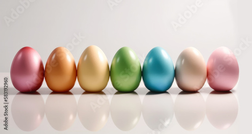 Pastel Easter eggs in line on white background. Easter header. Generative AI